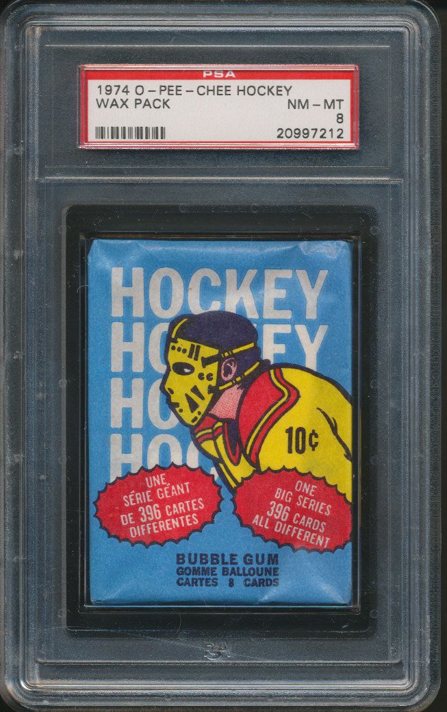 1974/75 OPC O-Pee-Chee Hockey Unopened Wax Pack PSA 8