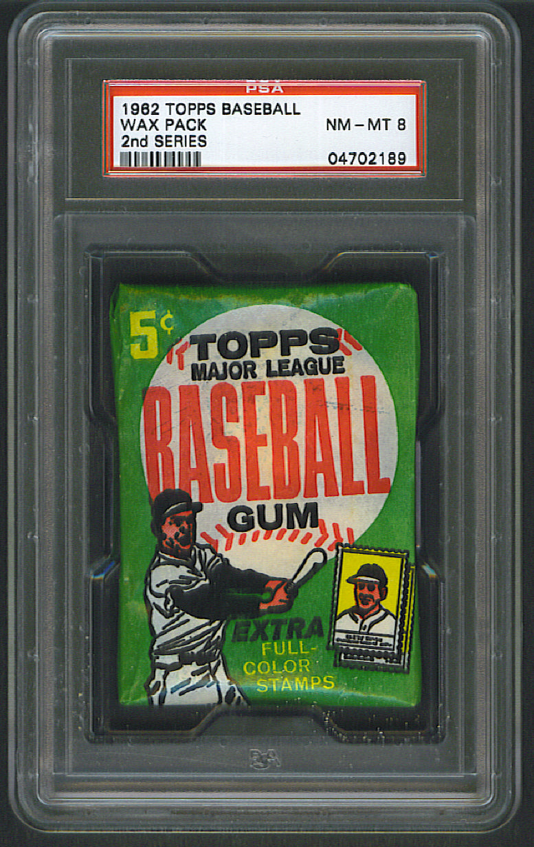 1962 Topps Baseball Unopened 2nd Series Wax Pack PSA 8