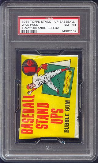 1964 Topps Baseball Stand Up Unopened 1 Cent Wax Pack PSA 8