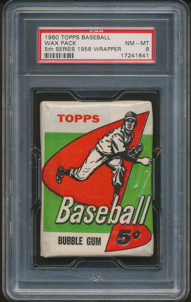 1960 Topps Baseball Unopened 5th Series Wax Pack PSA 8 (1958 wrapper)