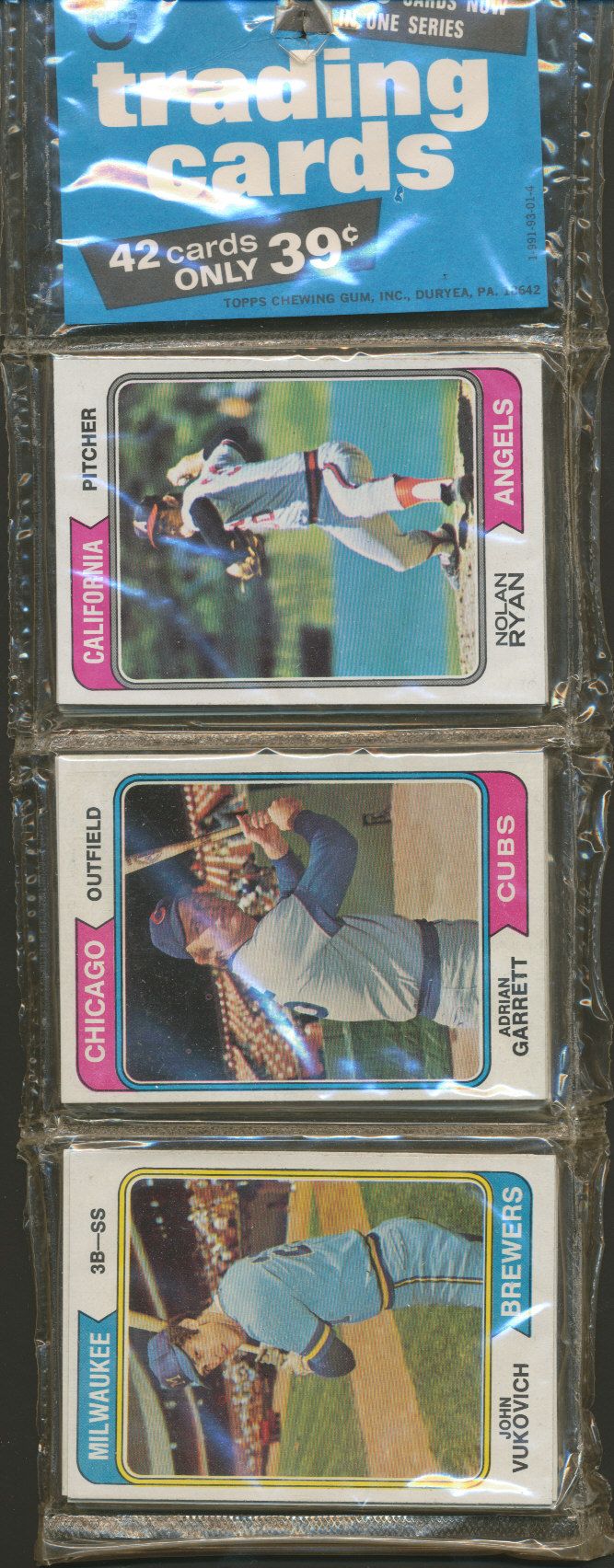 1974 Topps Baseball Unopened Rack Pack (Ryan Top)