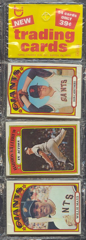 1972 Topps Baseball Unopened Rack Pack (Mays Killebebrew)