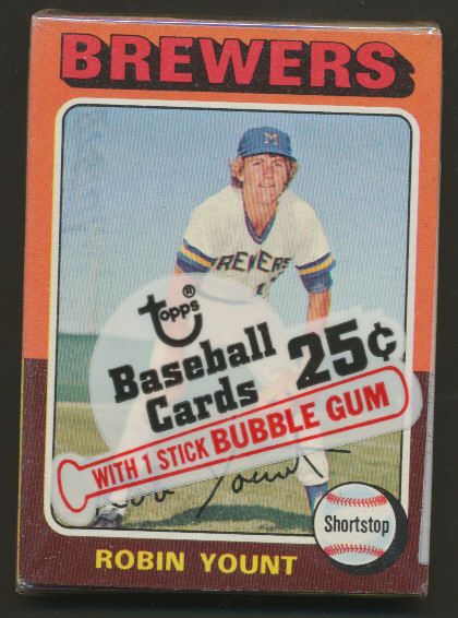 1975 Topps Baseball Unopened Cello Pack w/ Yount Top