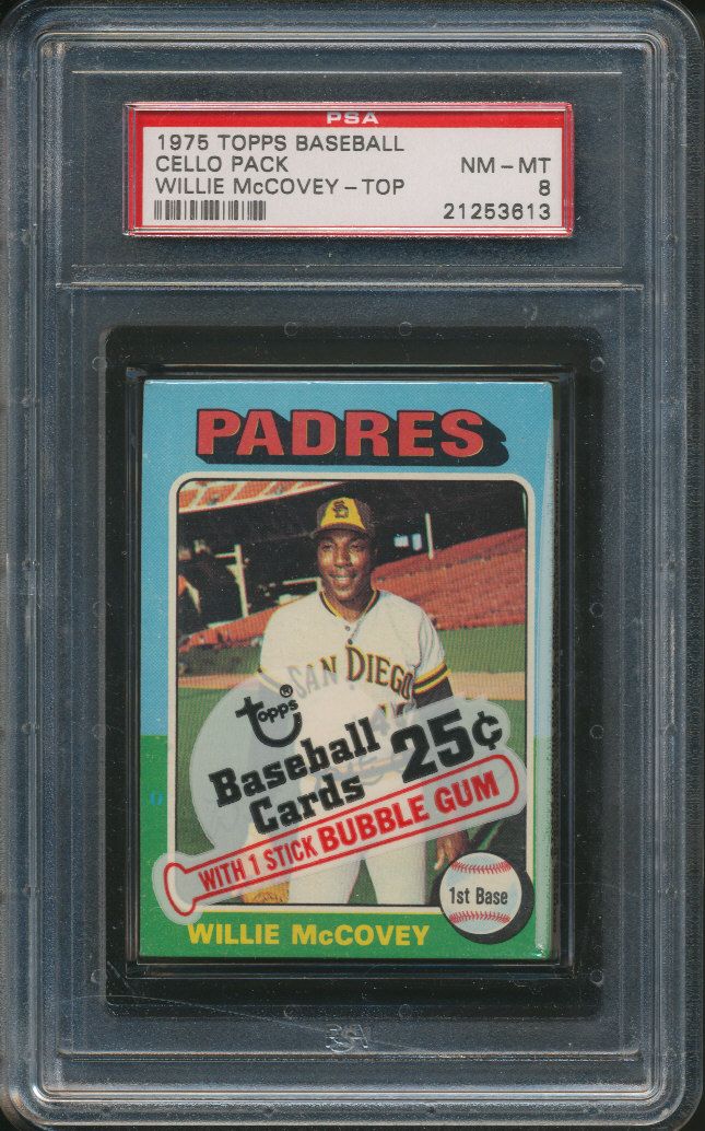 1975 Topps Baseball Unopened Cello Pack PSA 8 w/ McCovey Top