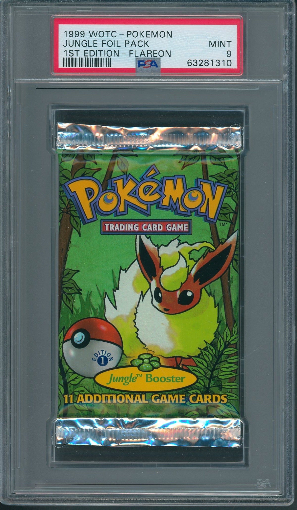 1999 WOTC Pokemon Jungle Unopened 1st Edition Foil Pack Flareon PSA 9 *1310