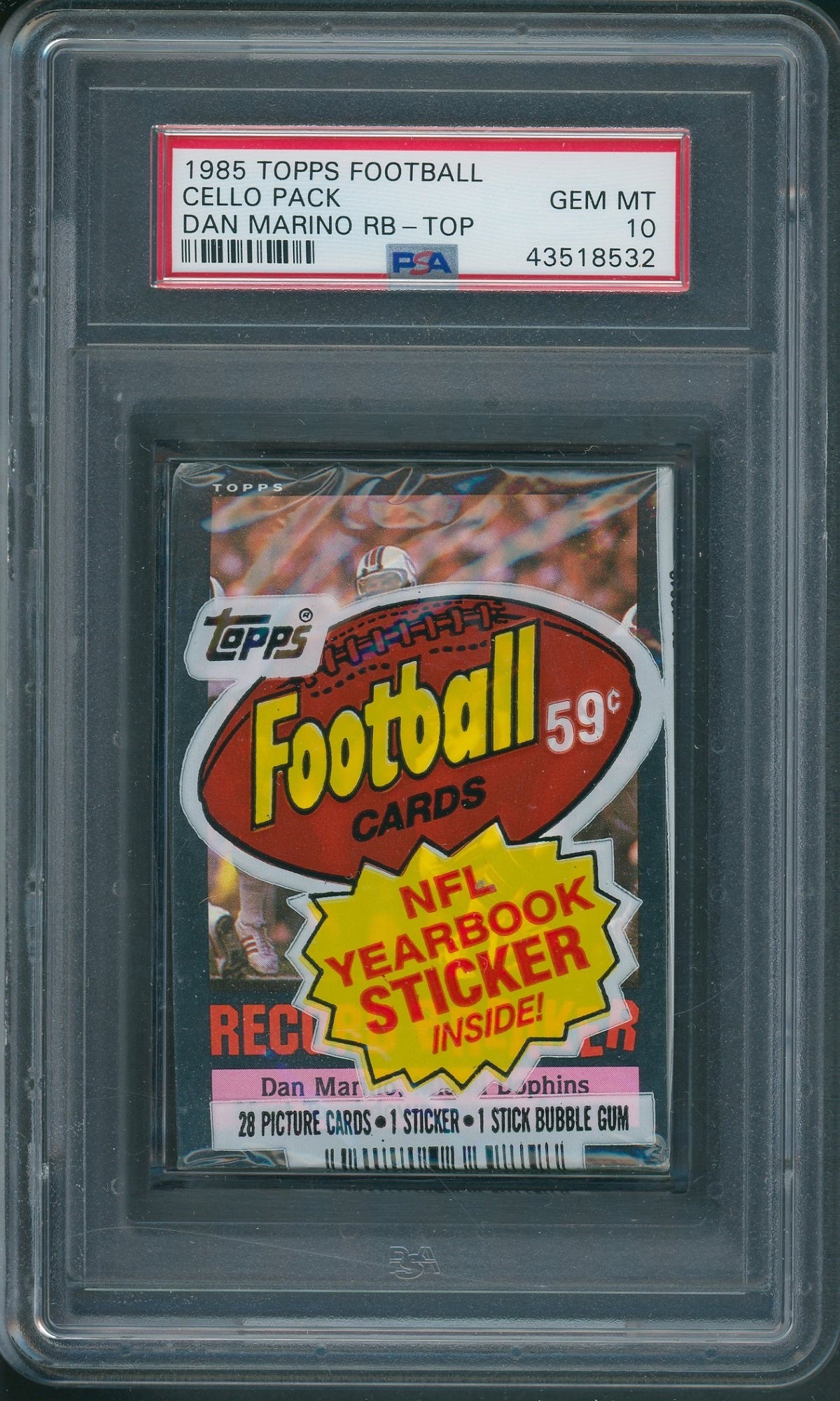 1985 Topps Football Unopened Cello Pack PSA 10 Dan Marino RB Top *8532