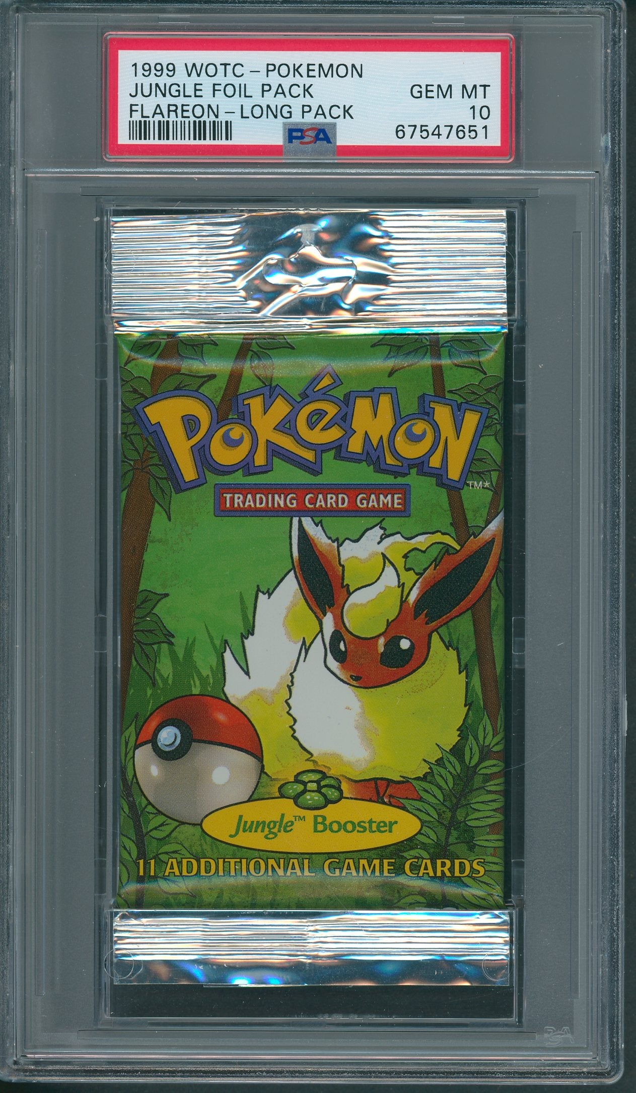 1999 WOTC Pokemon Jungle Unopened Foil Long Pack Flareon PSA 10 *7651