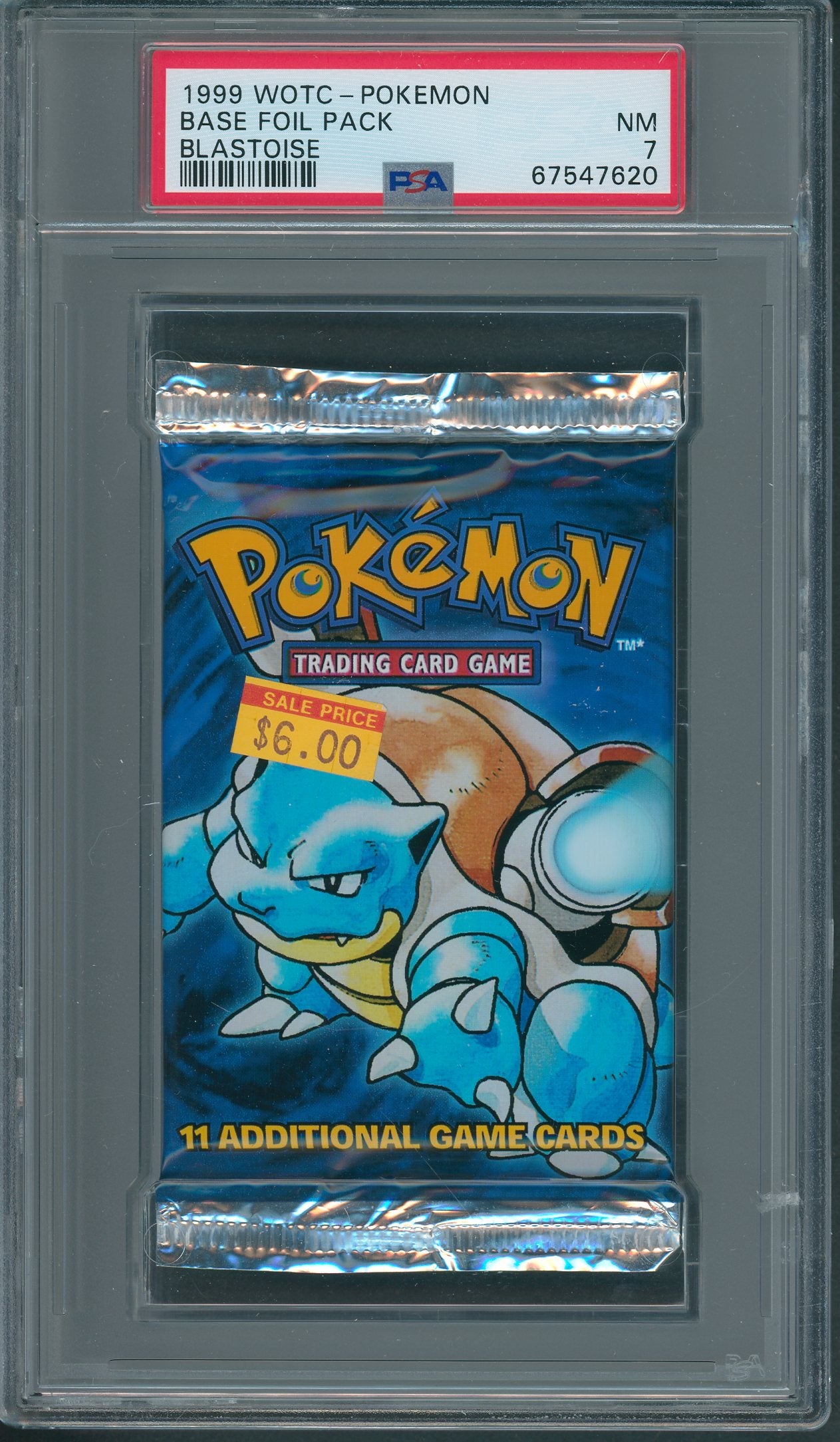 1999 WOTC Pokemon Base Unopened Foil Pack Blastoise PSA 7 *7620