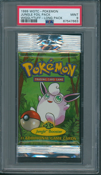 1999 wigglytuff pokemon card 1999 WOTC Pokemon Jungle Unopened Foil Long Pack Wigglytuff PSA 9 *766 –  Baseball Card Exchange