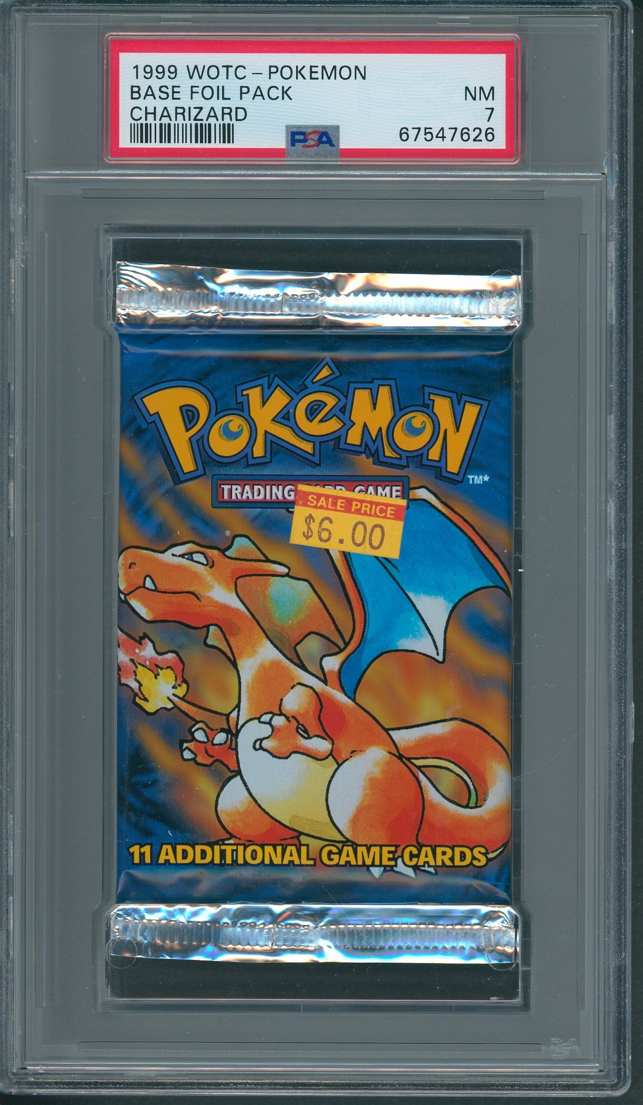 1999 WOTC Pokemon Base Unopened Foil Pack Charizard PSA 7 *7626