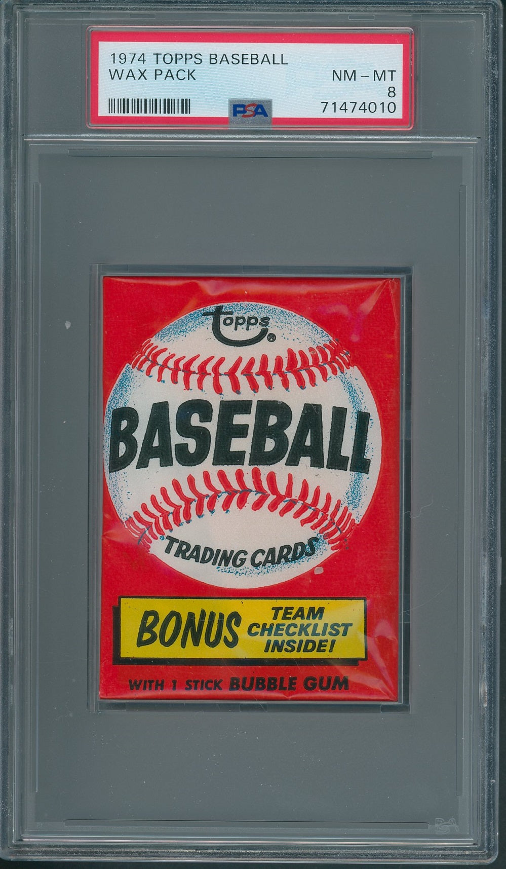 1974 Topps Baseball Unopened Wax Pack PSA 8 (Bonus) *4010